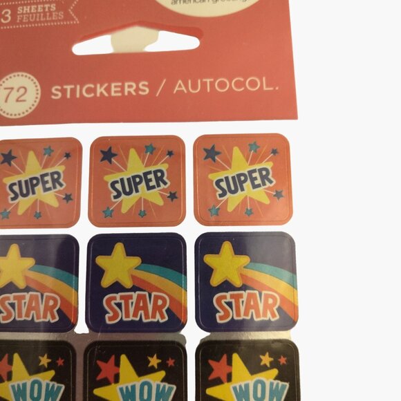 American Greetings Teacher Reward Stickers 72 Kids Wow Awesome Super You Rock - Picture 4 of 6